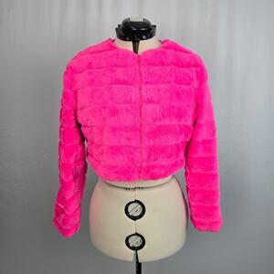 Hot Pink Cropped Jacket Women's M Super Soft Zip Up NWOT